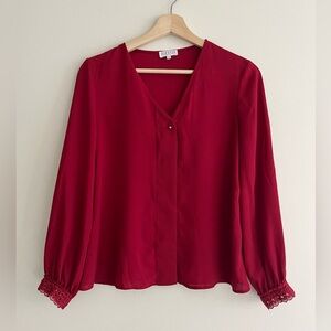 Ribkoff Burgundy V-Neck Long-Sleeve Blouse